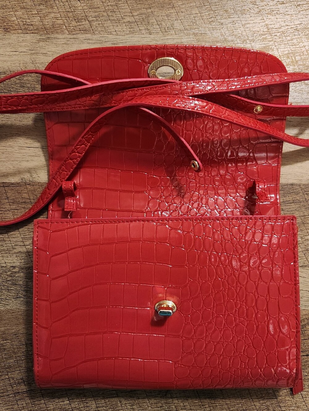Flawed Samantha Brown Red Faux Croc-Embossed Crossbody